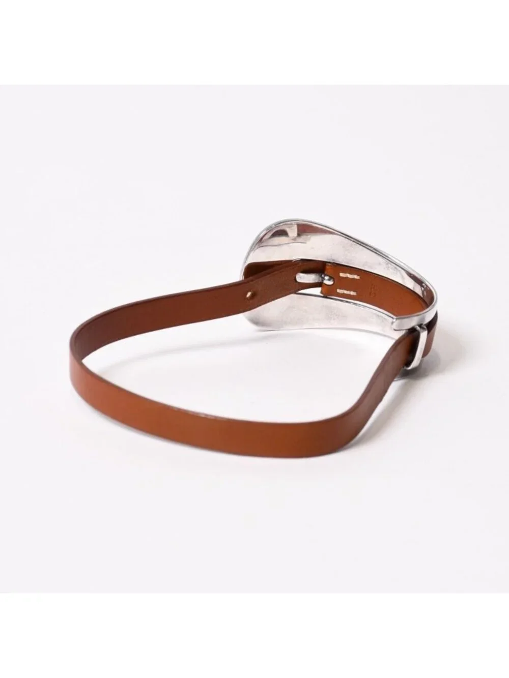 Hermes Belt Motif Leather Bracelet Brown 925 Sterling Silver